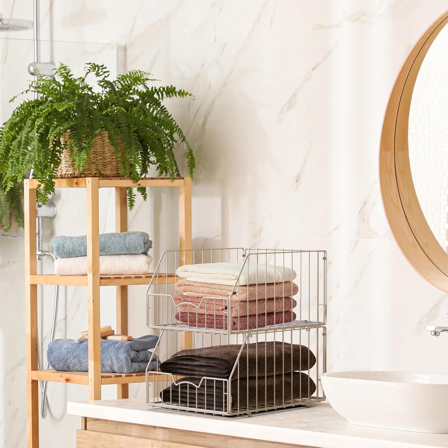 Cesta de Almacenamiento Apilable Simple Houseware 2 Piezas 42.9x34x23 cm Blanco