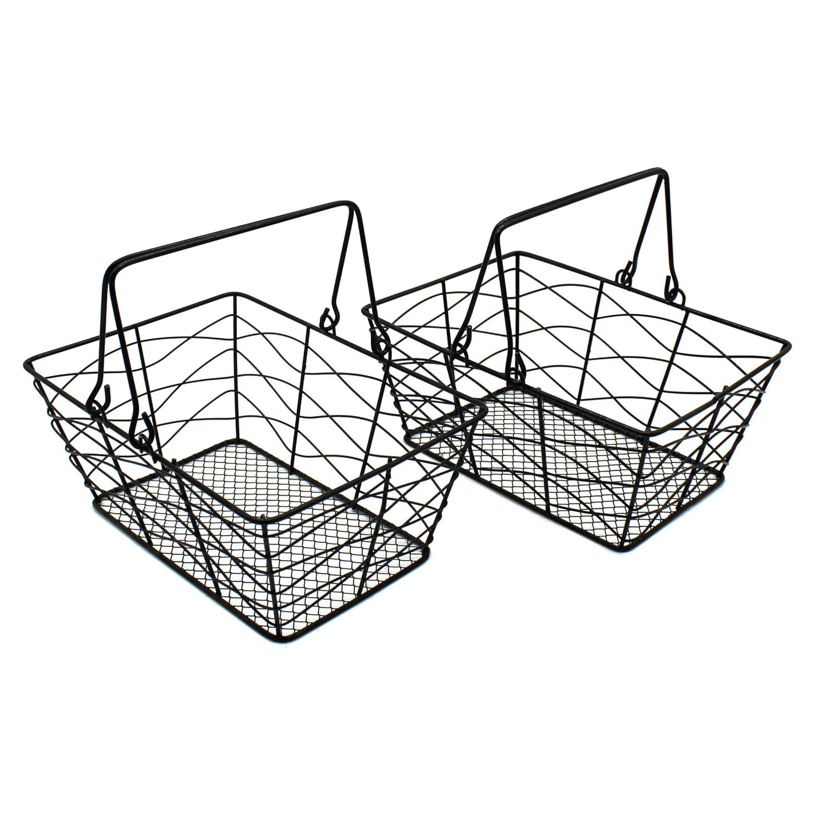 Cestas de Frutas de Alambre Metálico CVHOMEDECO, Juego de 2, Negro, Ovalado, Resistente