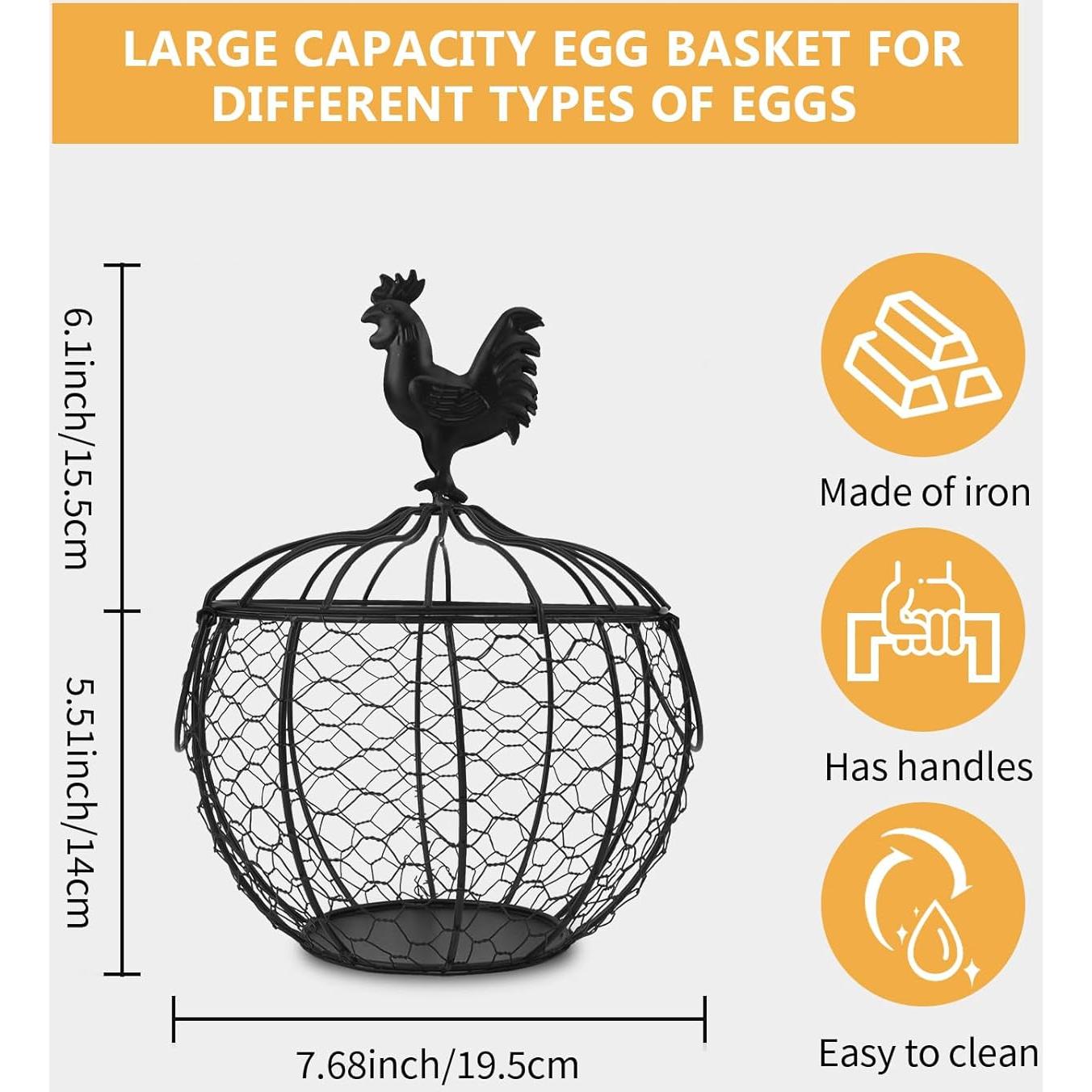 Cesta de Huevos de Alambre Anmylee con Tapa de Pollo 19.5cm