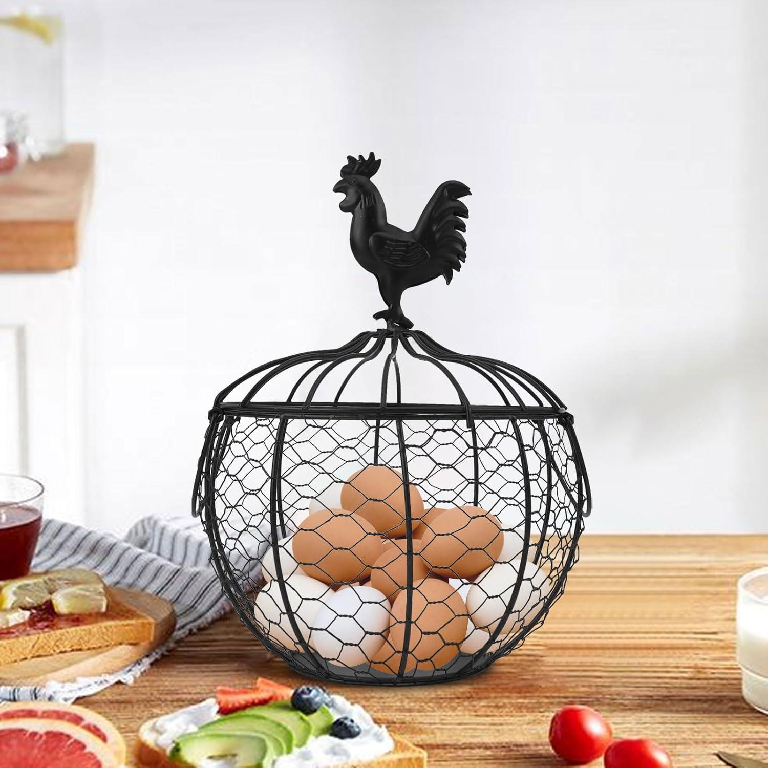 Cesta de Huevos de Alambre Anmylee con Tapa de Pollo 19.5cm