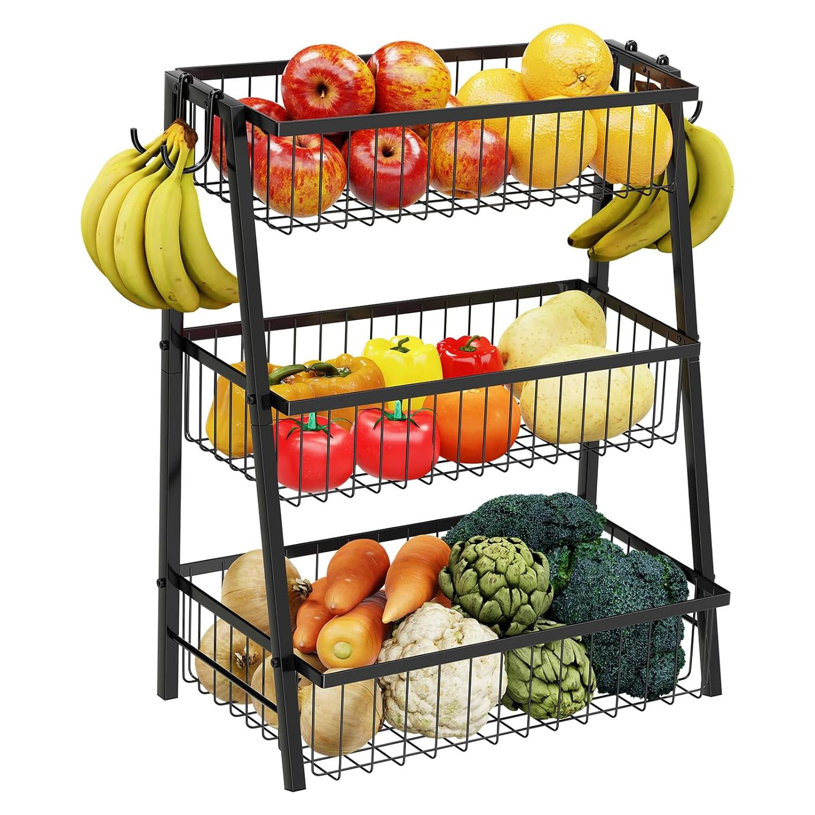 Cesta de Frutas 3 Niveles Simple Trending Metal Negro