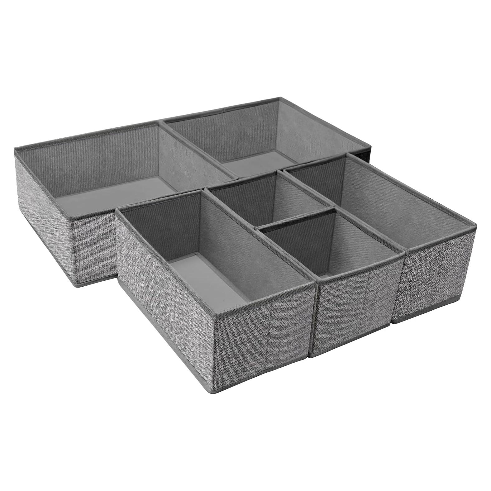 Organizador de Cajones Plegable Criusia 6 Bins Gris Tela