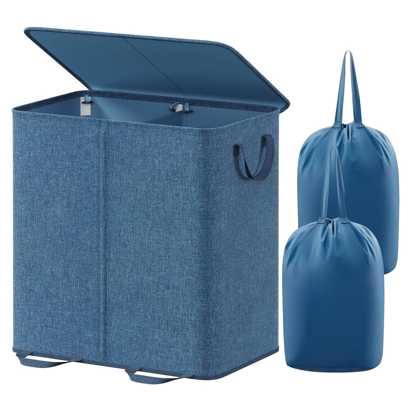 Cesta de Ropa Sucia Doble Lifewit 136L Azul Plegable con Tapa