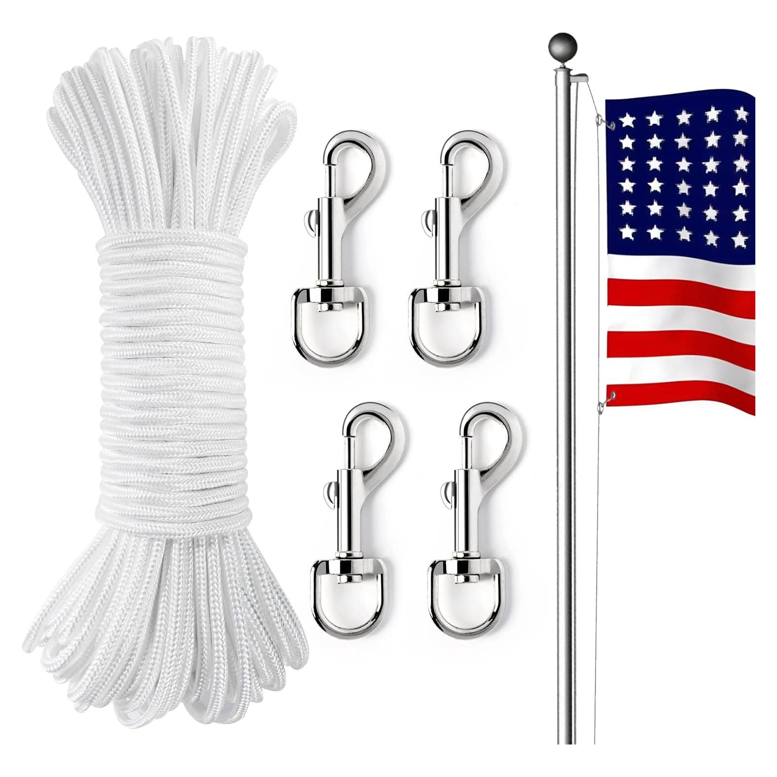 Cuerda de Bandera DKHDBD 30.48m Nylon 6.35mm con 4 Ganchos