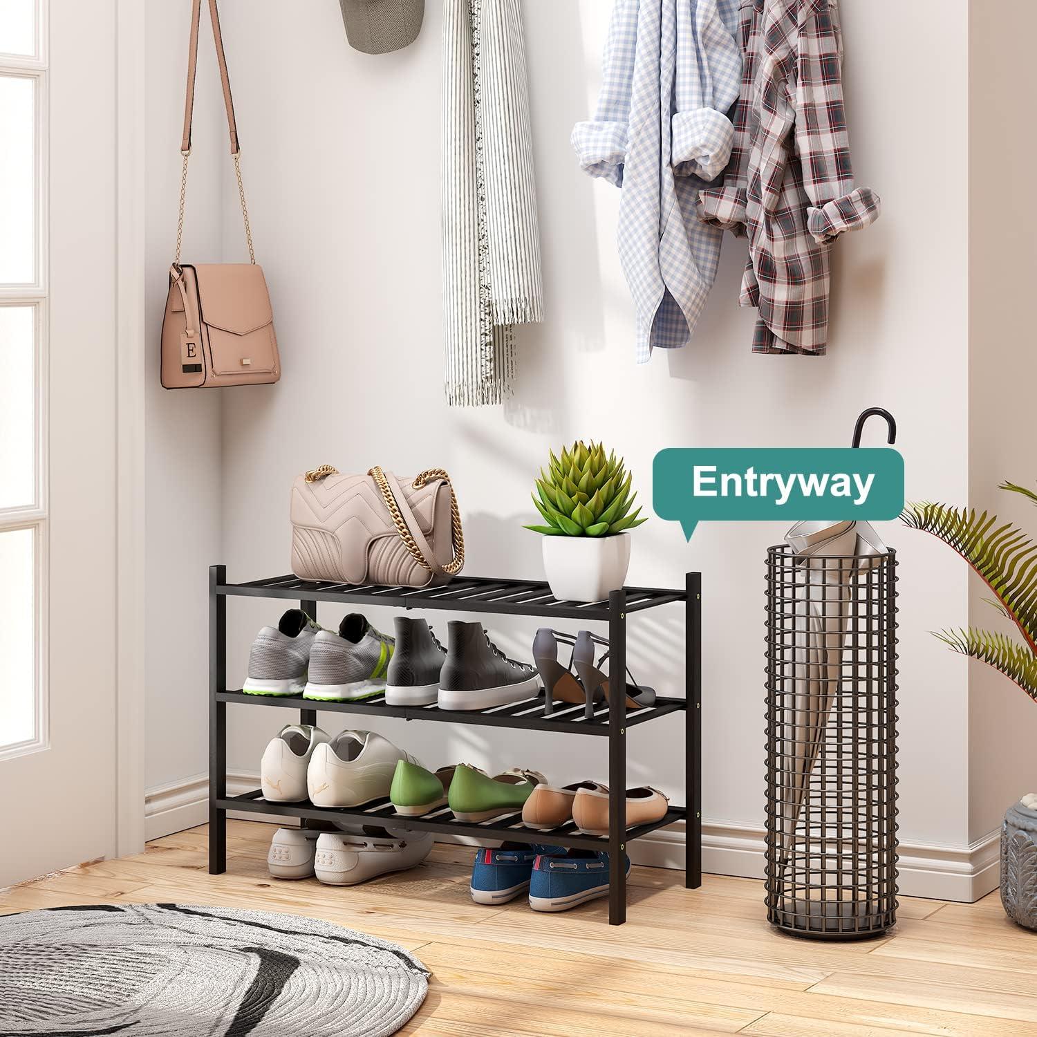 Estante para zapatos negro de 3 niveles Viewcare apilable