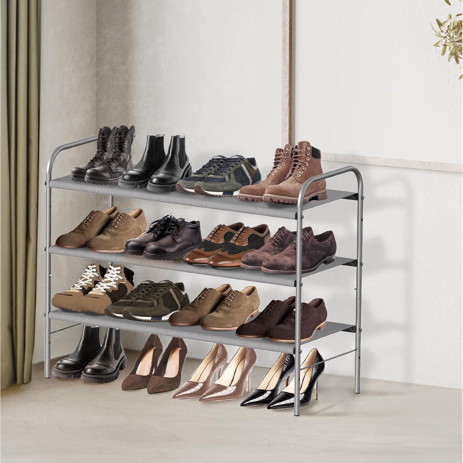 Estante Organizador de Zapatos 3 Niveles Simple Houseware Gris - Soporta 9 a 16 Pares, Metal Resistente