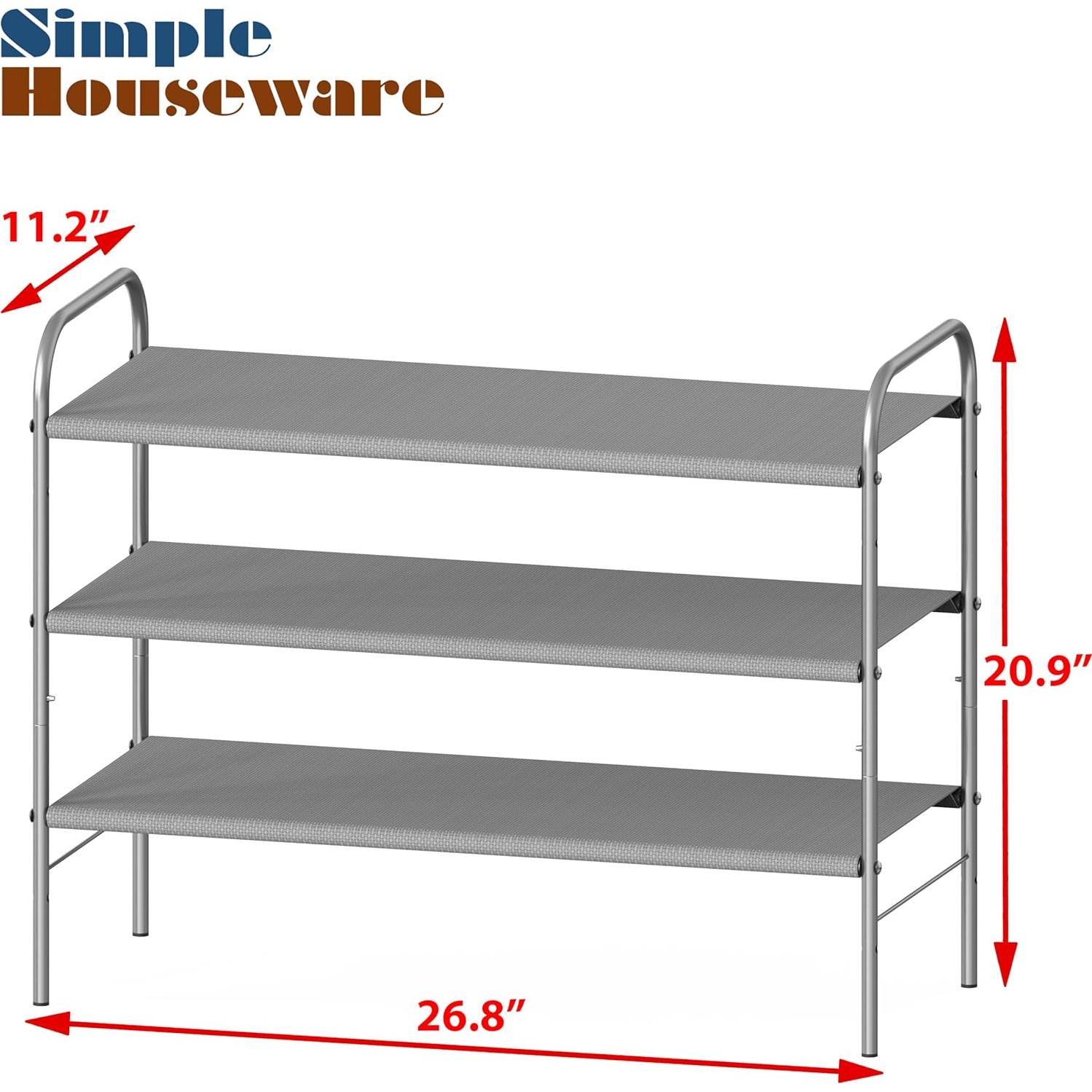 Estante Organizador de Zapatos 3 Niveles Simple Houseware Gris - Soporta 9 a 16 Pares, Metal Resistente