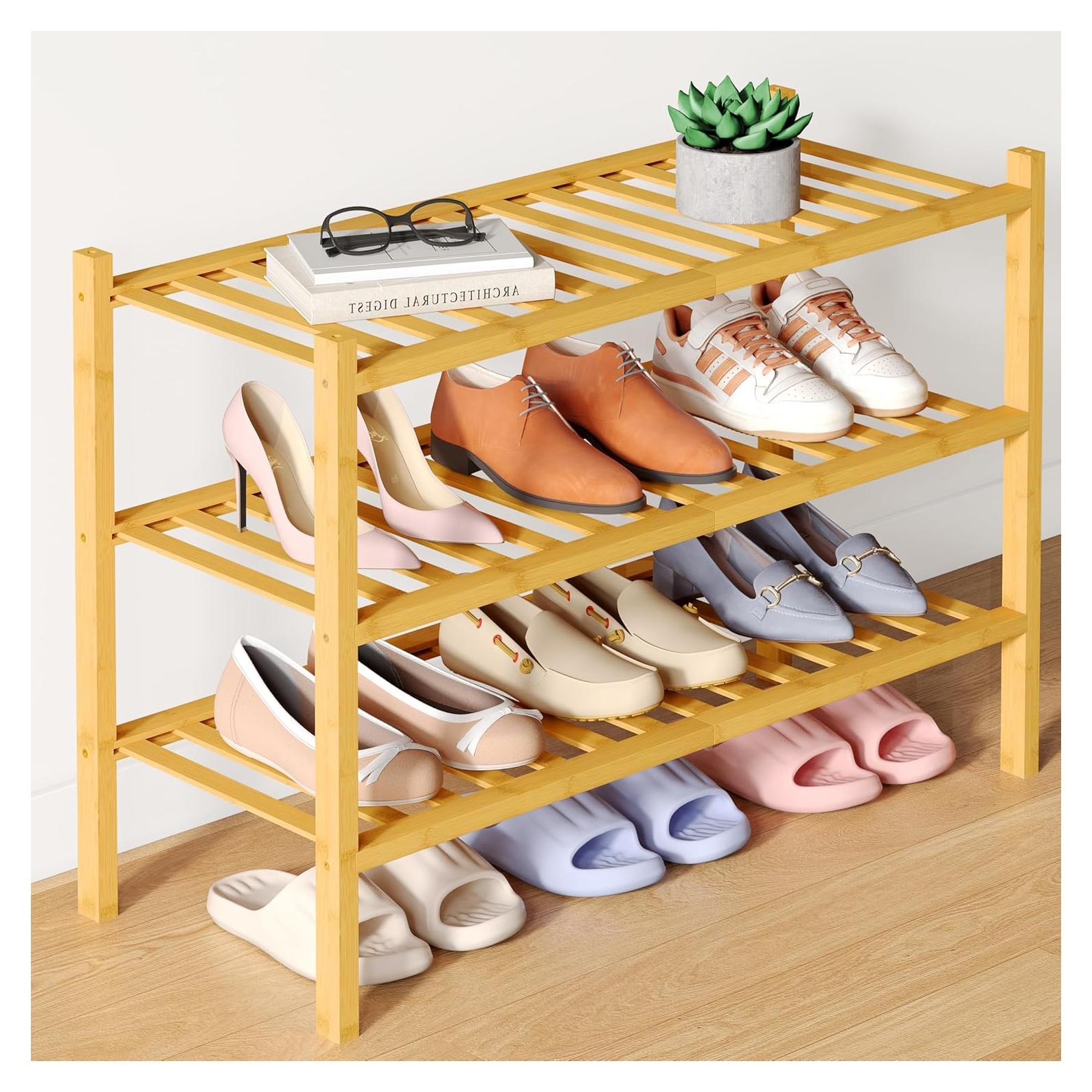 Estante para Zapatos de Bambú Smiry 3 Niveles Natural