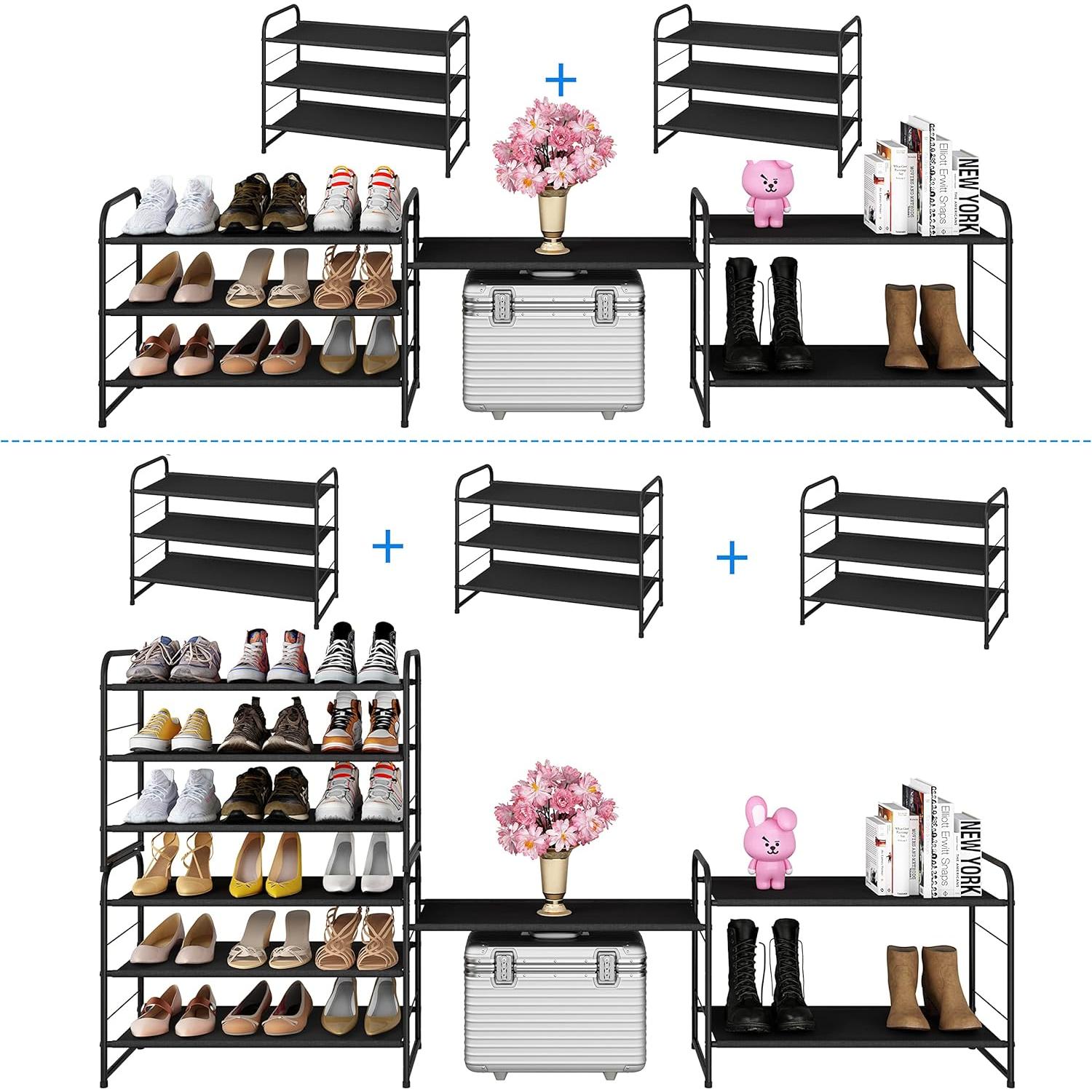 Estante para zapatos apilable Simple Trending 3 niveles negro