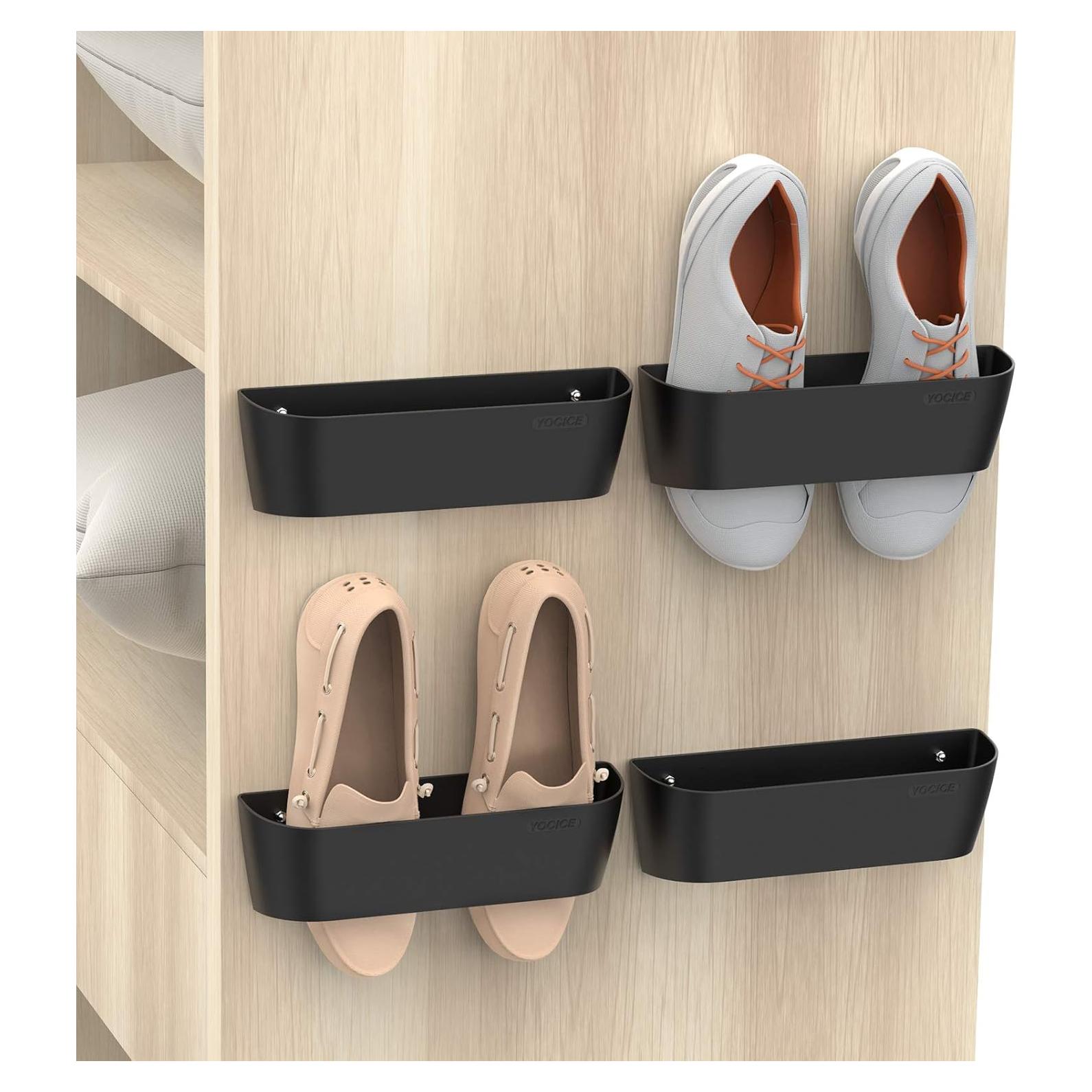 Estante de Zapatos Yocice 4 Piezas Montado en Pared Negro