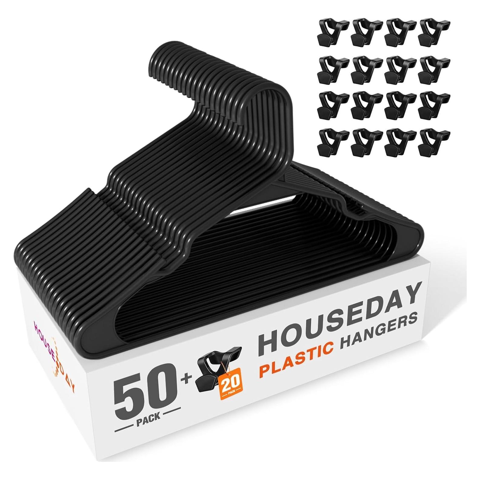 Perchas de Plástico HOUSE DAY Negras 50 Unidades Antideslizantes