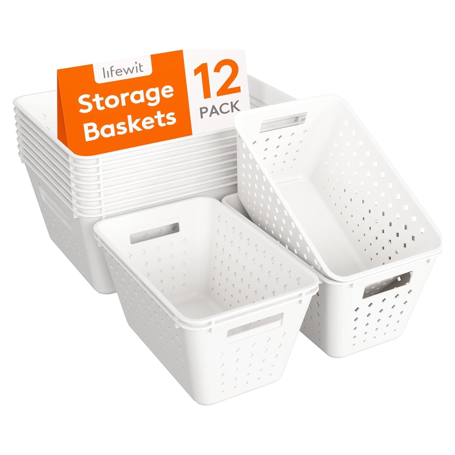 Cestas de Almacenamiento Apilables Lifewit - 12 Piezas, Plástico Blanco