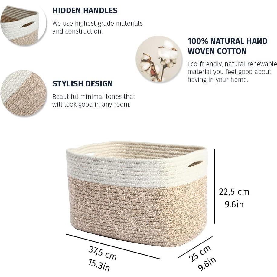 Set de 3 Cestas de Almacenamiento OrganiHaus - Cuerda Algodón Miel