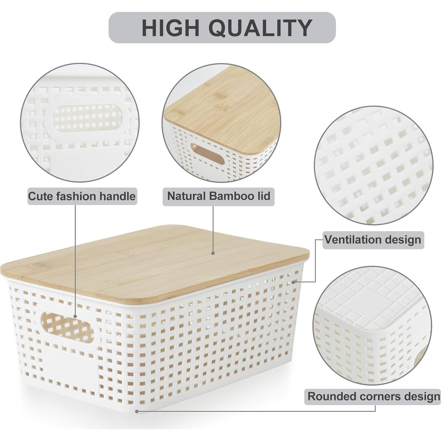 Cajas de Almacenamiento Bagnizer 6 Piezas 5.1qt Plástico con Tapa de Bambú