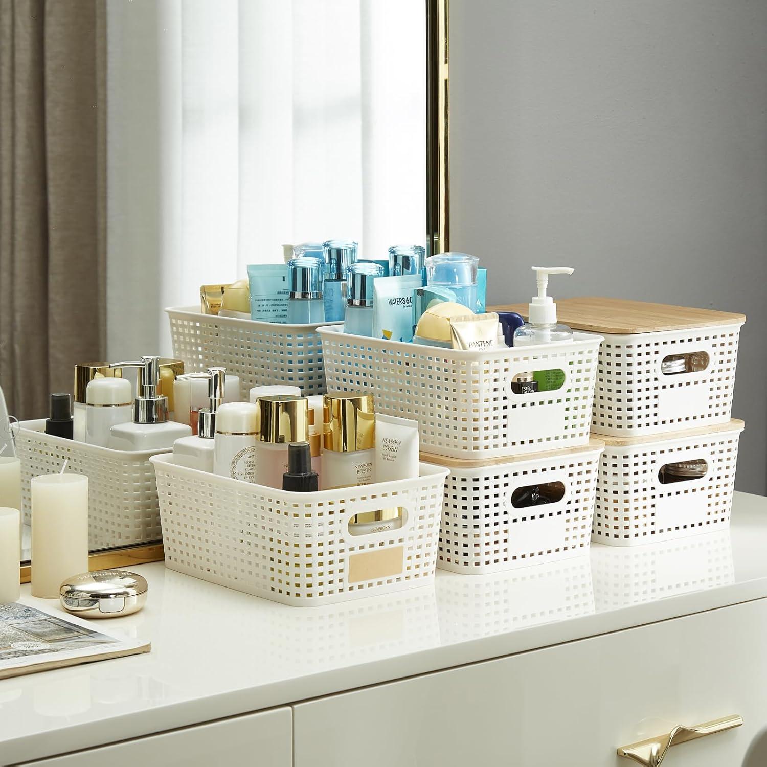 Cajas de Almacenamiento Bagnizer 6 Piezas 5.1qt Plástico con Tapa de Bambú