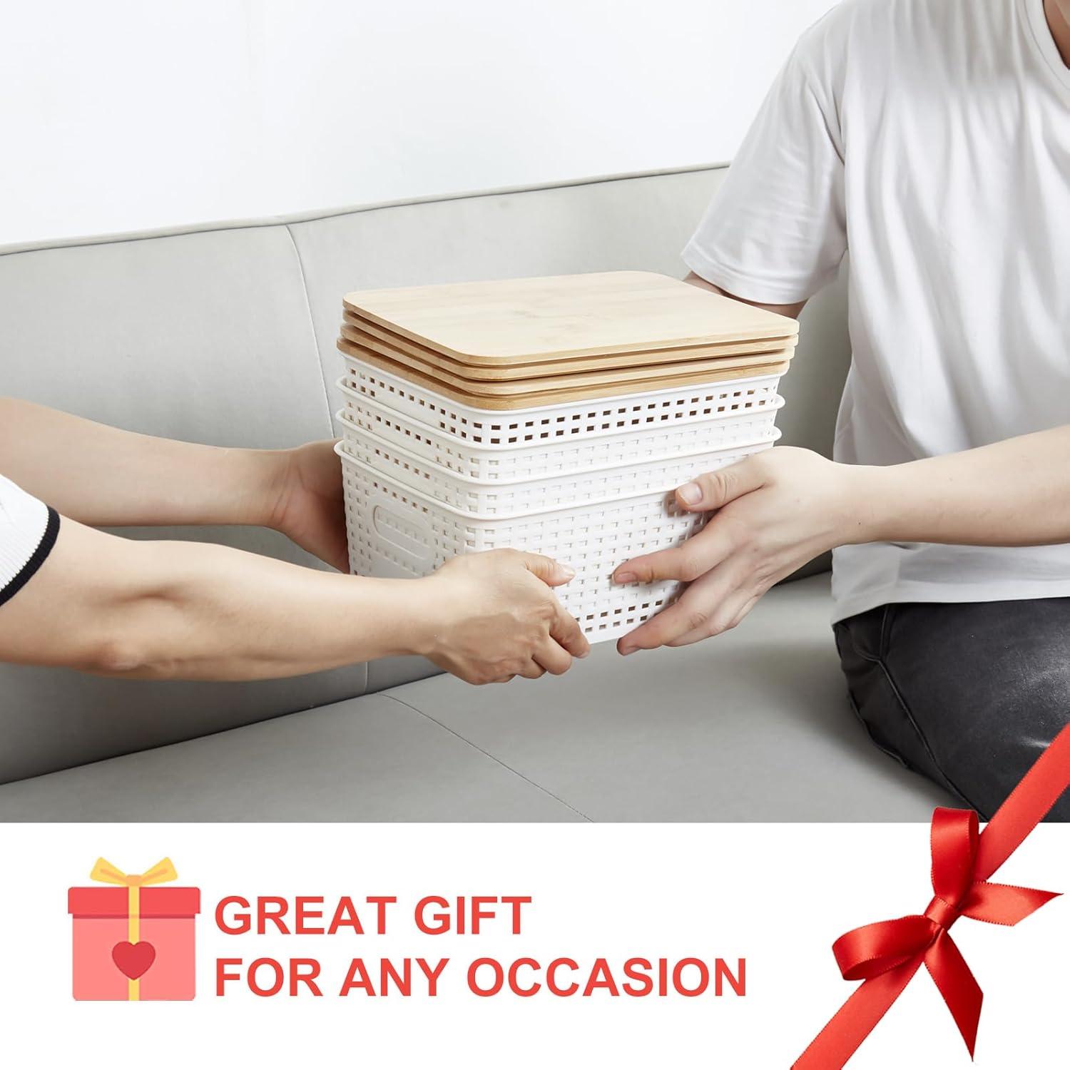 Cajas de Almacenamiento Bagnizer 6 Piezas 5.1qt Plástico con Tapa de Bambú