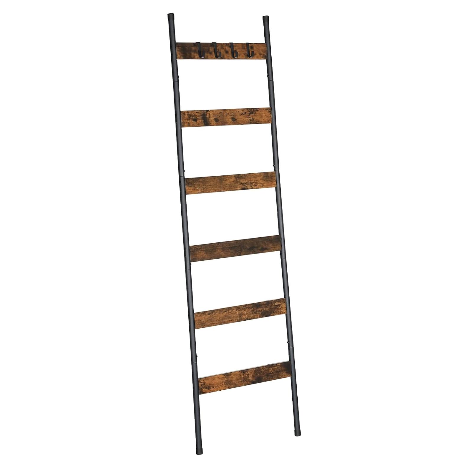 Escalera de Mantas HOOBRO 6 Niveles Marrón Rústico y Negro