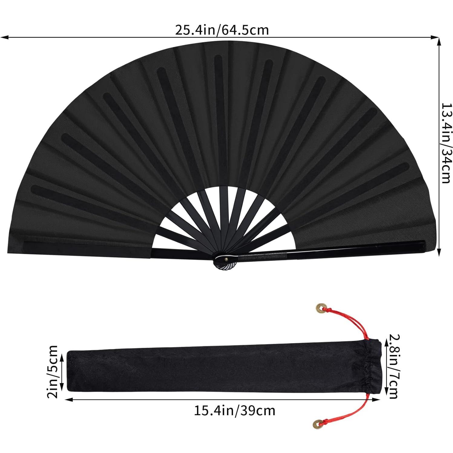 2 Abanicos Plegables de Mano Wobe Negro 64.5x34cm Kung Fu