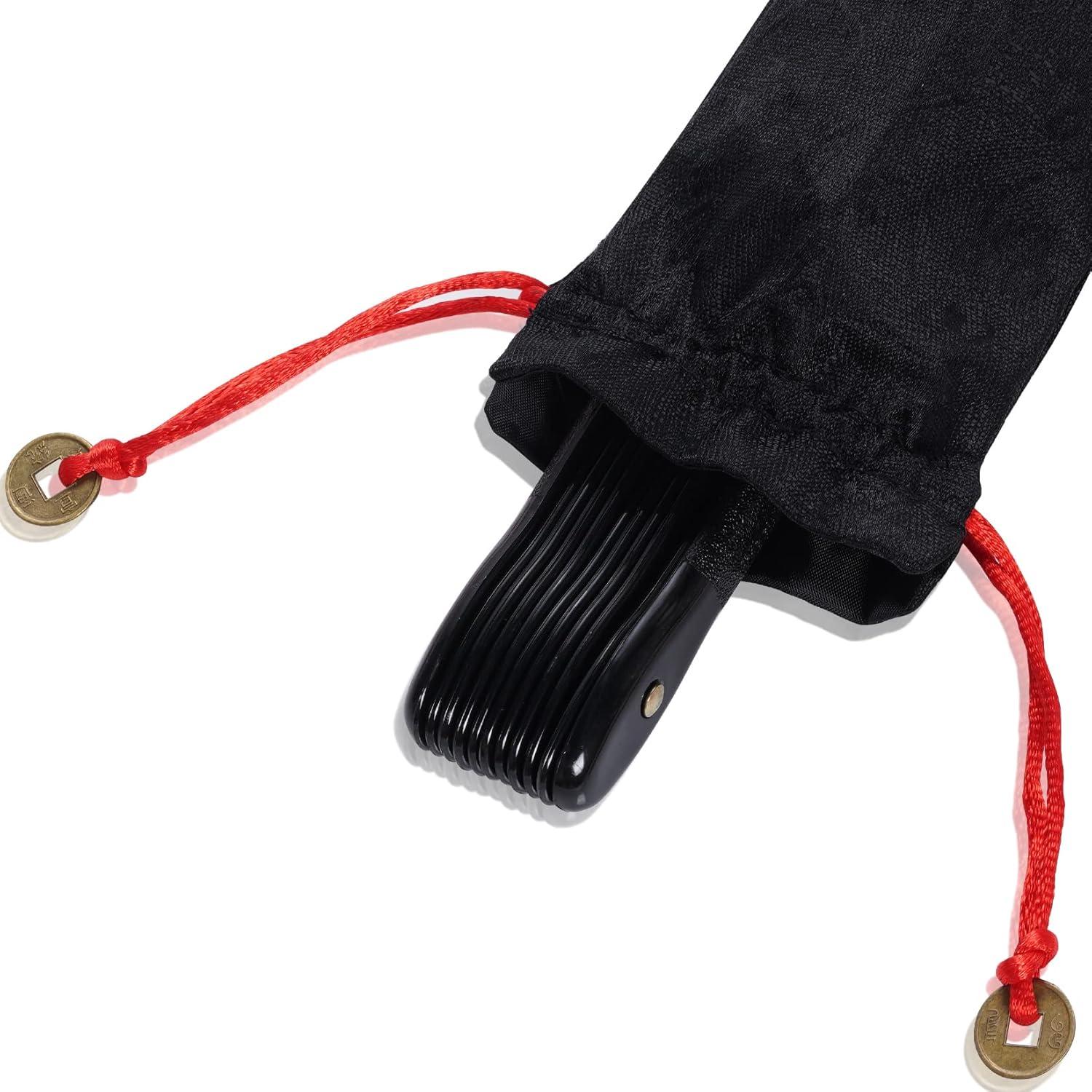 2 Abanicos Plegables de Mano Wobe Negro 64.5x34cm Kung Fu