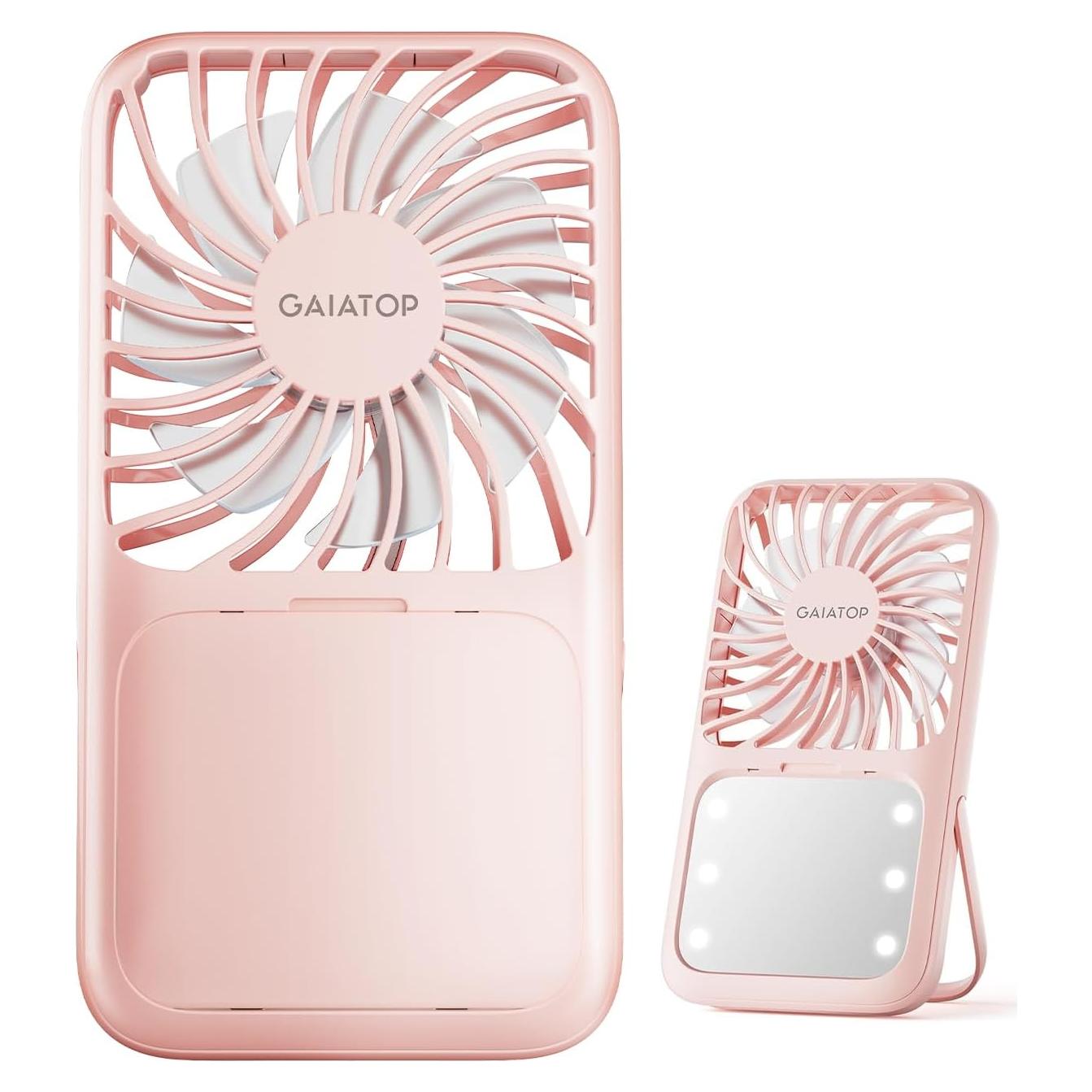 Ventilador Portátil Gaiatop Rosa con Espejo LED y Soporte