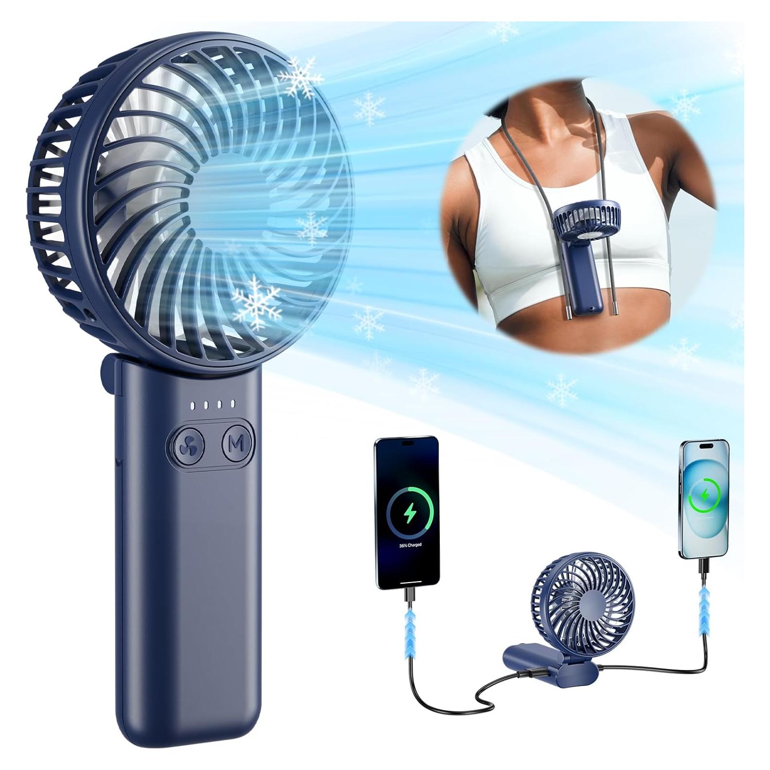 Ventilador de Mano Portátil HandFan 5 Velocidades Azul