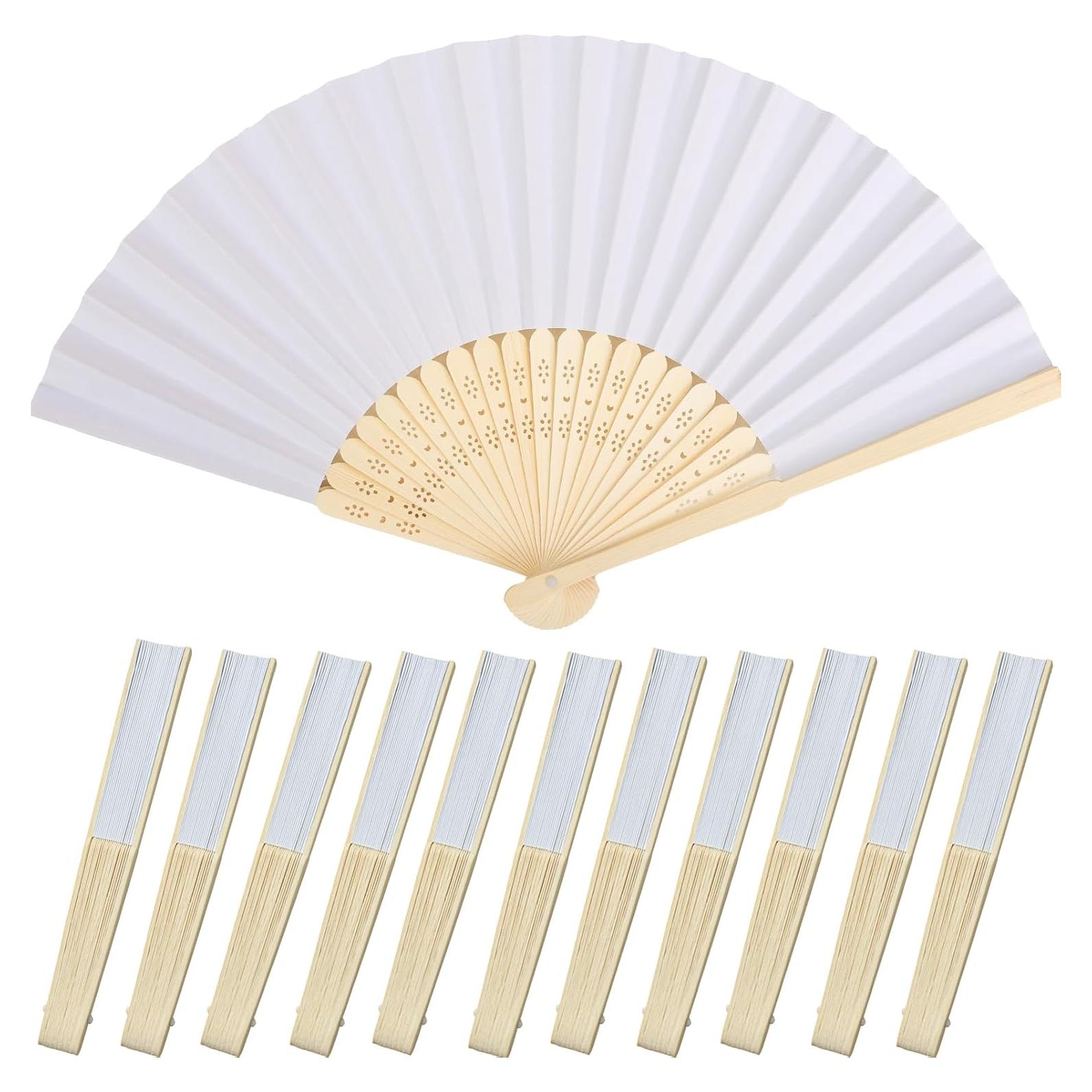 12 Abanicos de Papel Plegables Blancos 21 cm para Bodas y Fiestas