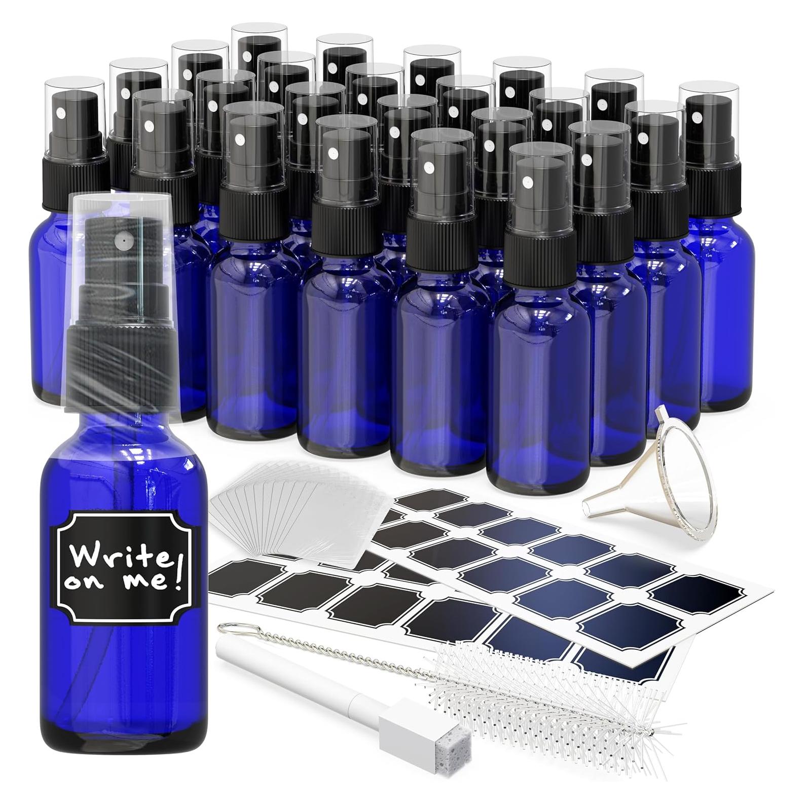 Juego de 24 Botellas de Spray de Vidrio Azul 1 Oz Nevlers