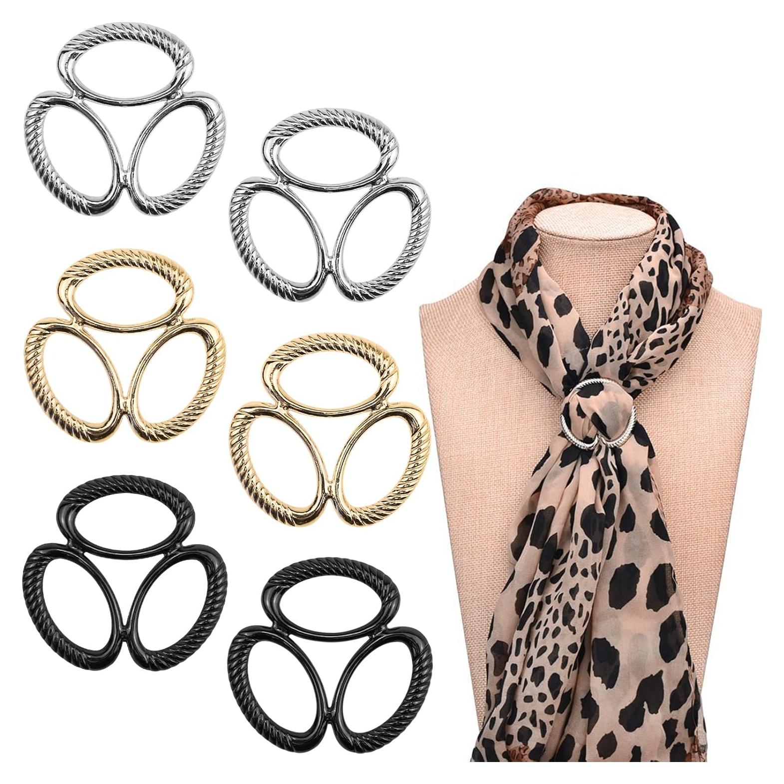 6 Piezas Anillos de Bufanda de Seda Aswewamt - Dorado, Plateado, Negro Mate