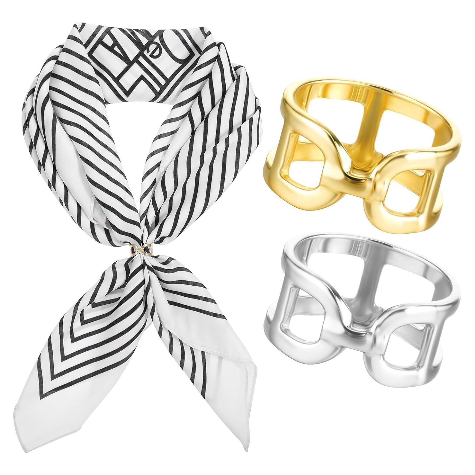 Anillos de Bufanda Bremorou 2 Pcs Oro Plata Elegantes