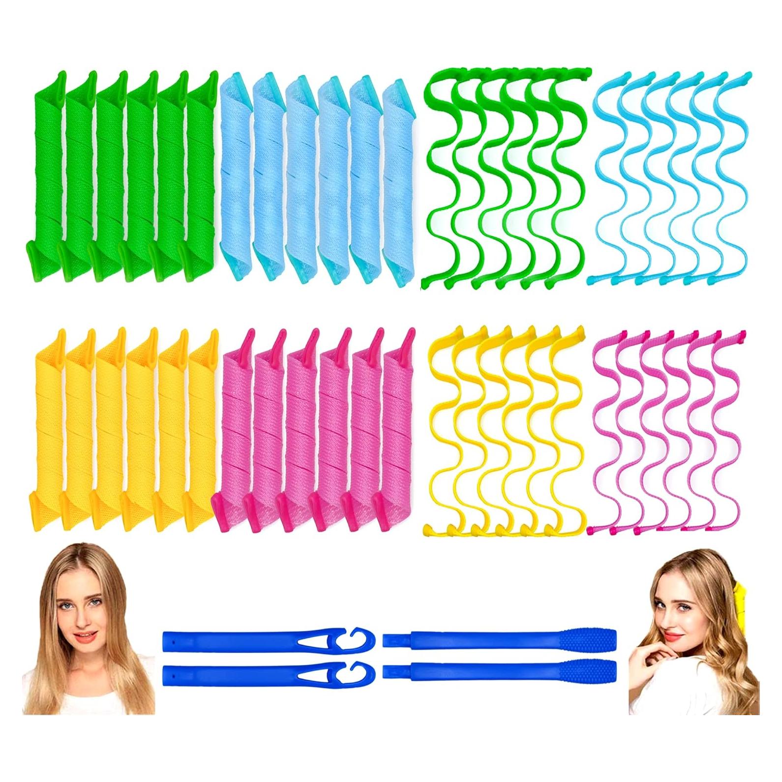 48 Rulos para Cabello Sin Calor Nerjan 30 cm - Espiral y Onda