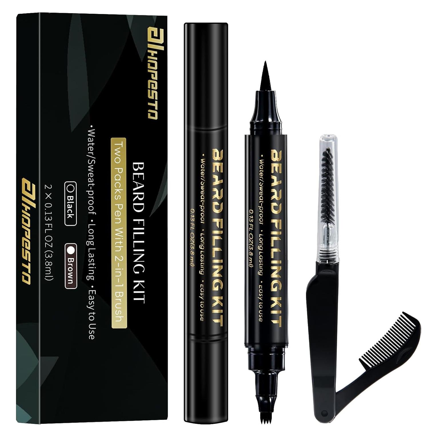 Rellenador de Barba AIHOPESTO - Lápiz Negro 4 Puntas + Cepillo