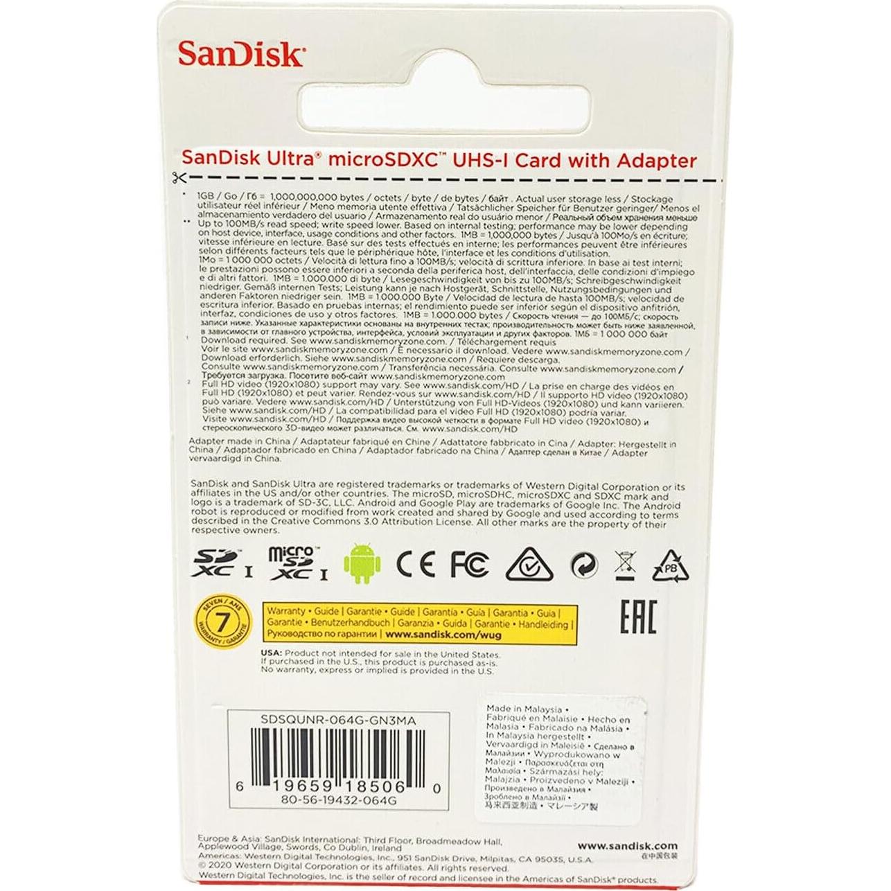 Tarjeta de Memoria MicroSD SanDisk 64GB Hecho para Amazon