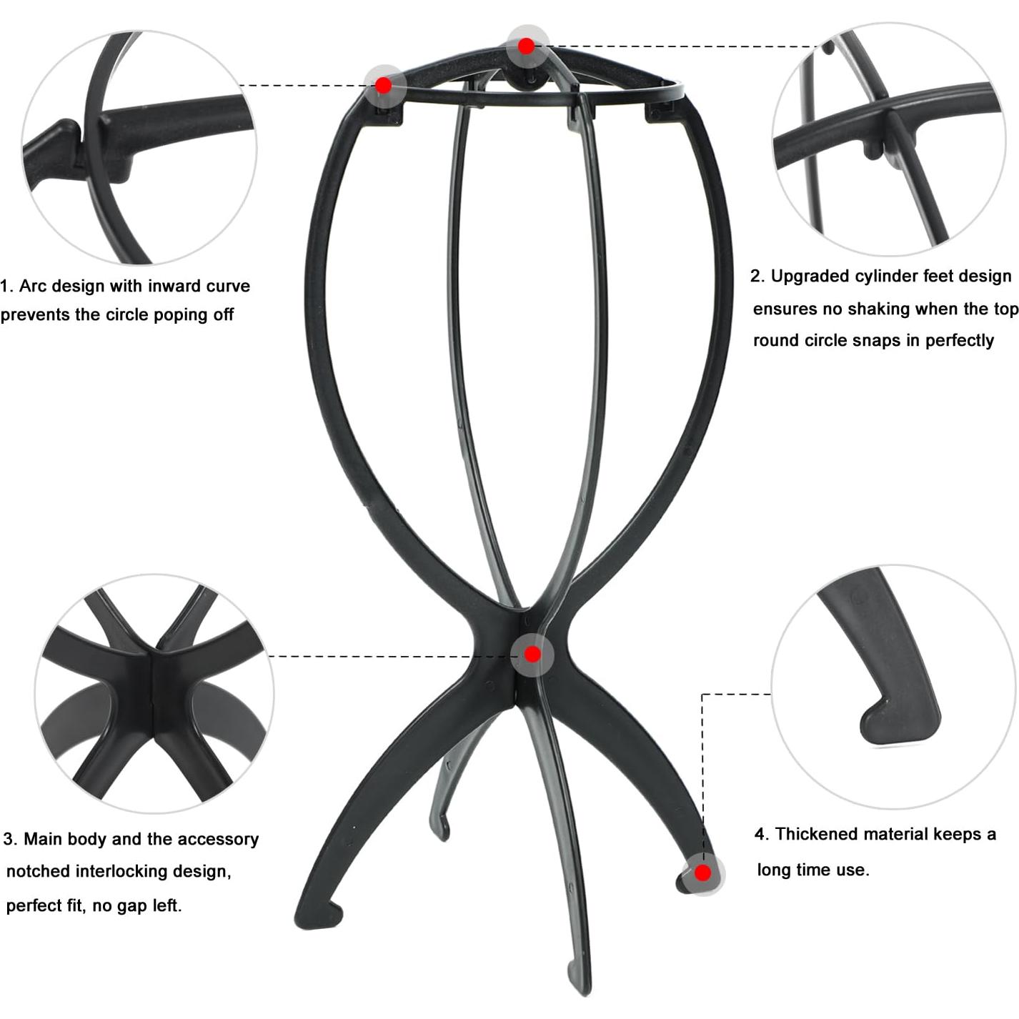 Paquete de 3 Soportes Plegables para Pelucas USHUIUS Negro