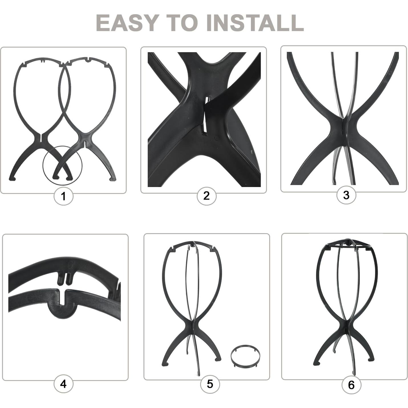 Paquete de 3 Soportes Plegables para Pelucas USHUIUS Negro