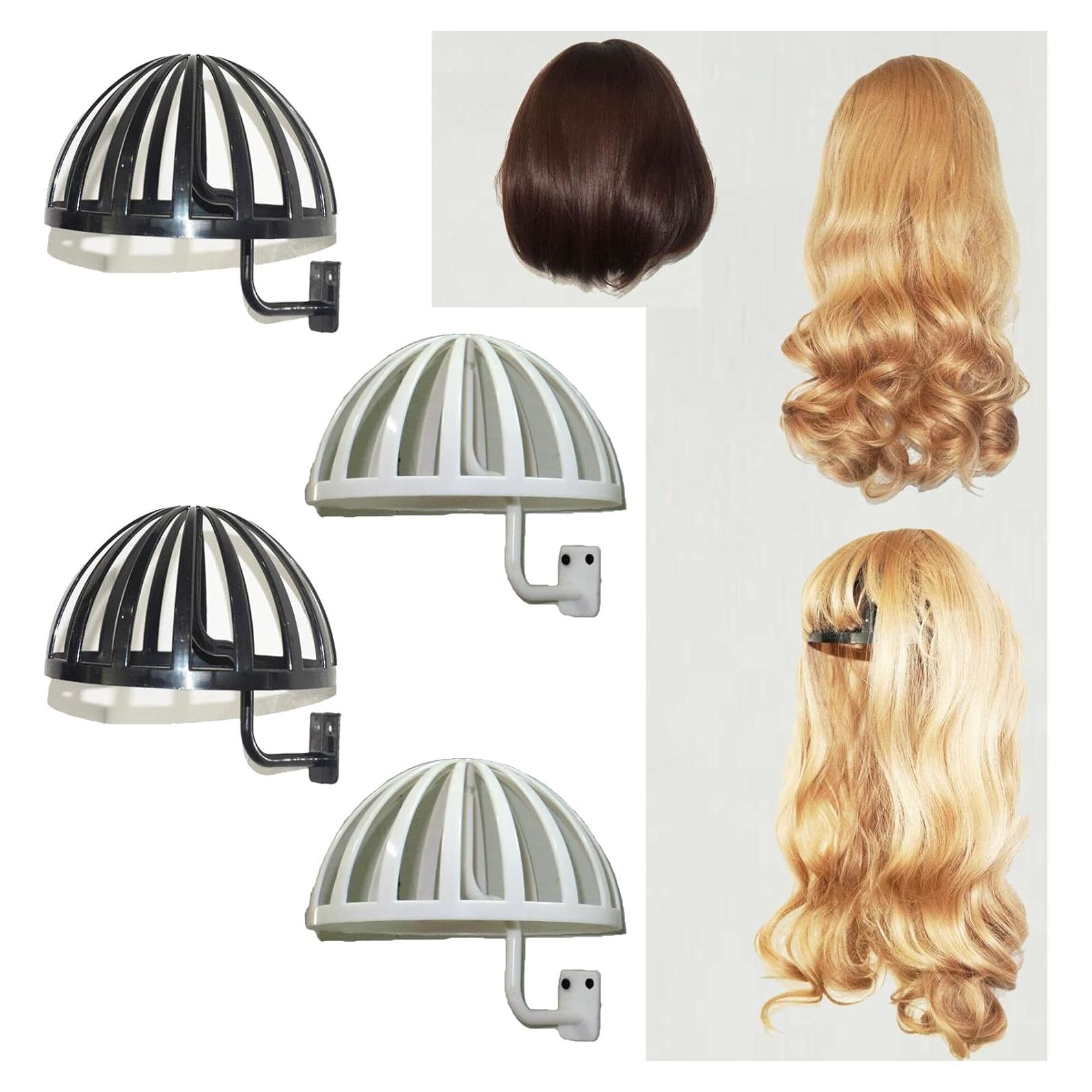 Soportes de Peluca Montados en Pared - 2 Negros + 2 Blancos