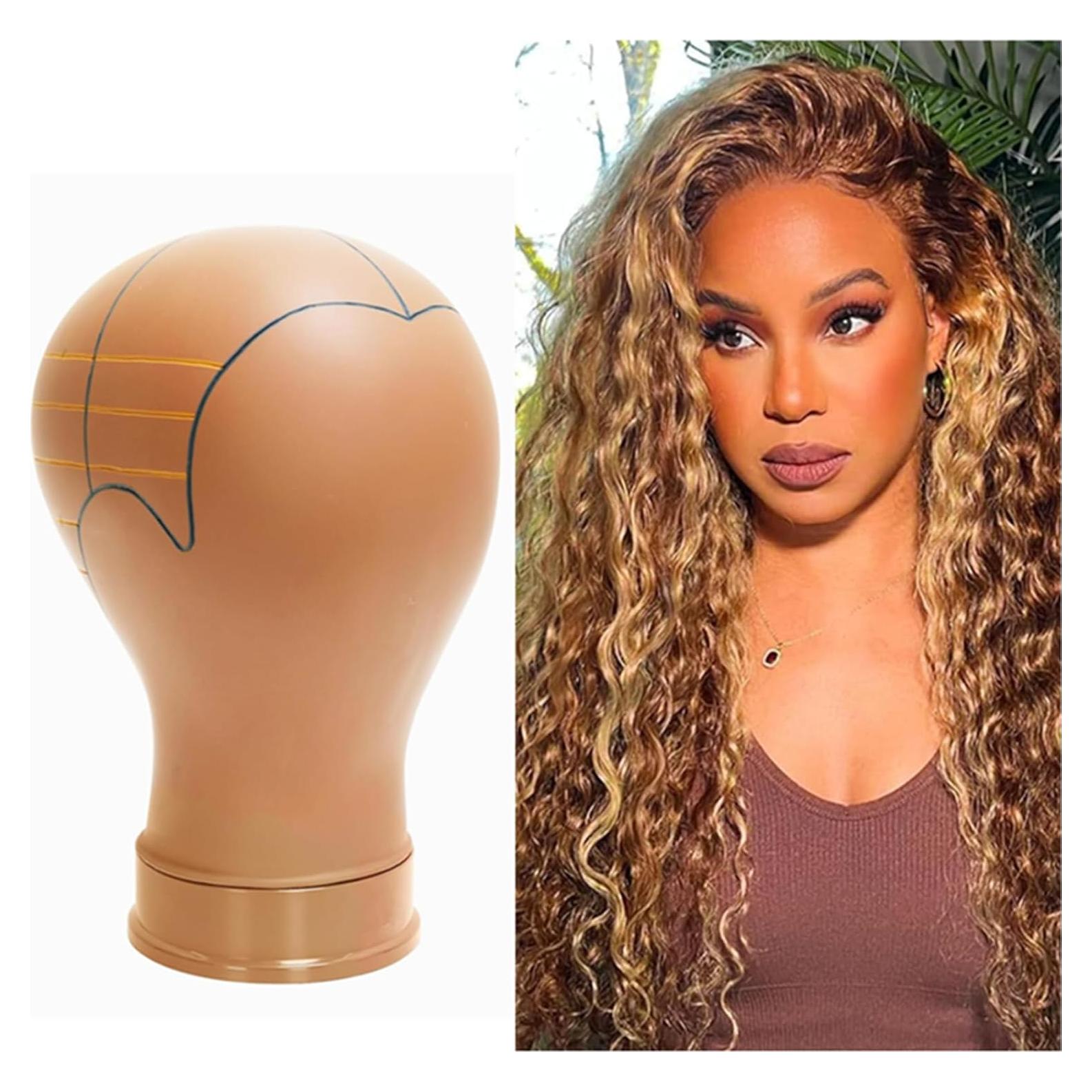 Cabeza de Maniquí 22" para Pelucas con Líneas Guía - Duradera