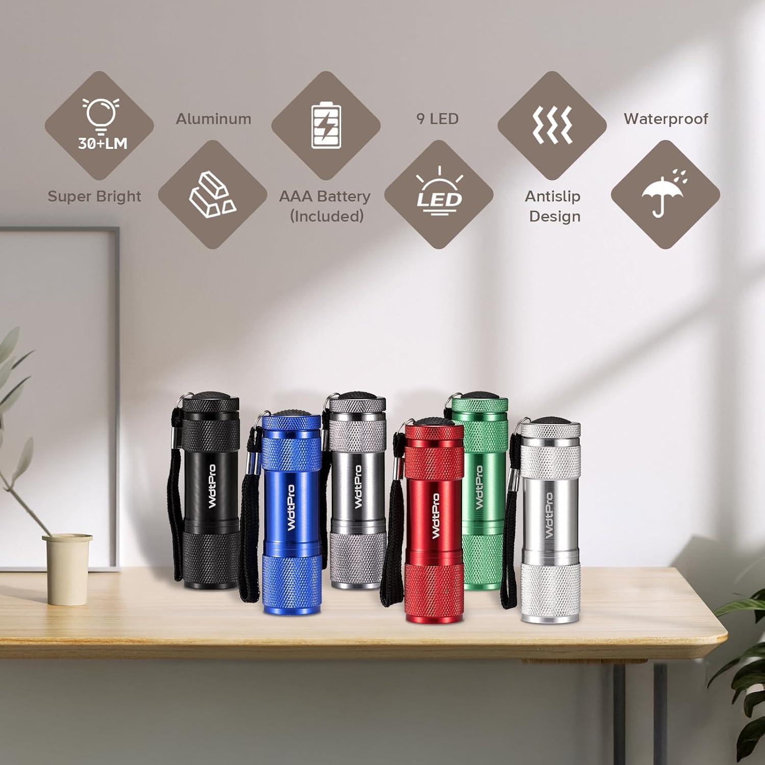 Linternas LED Mini WdtPro 9 LED - Paquete de 6 Colores Variados