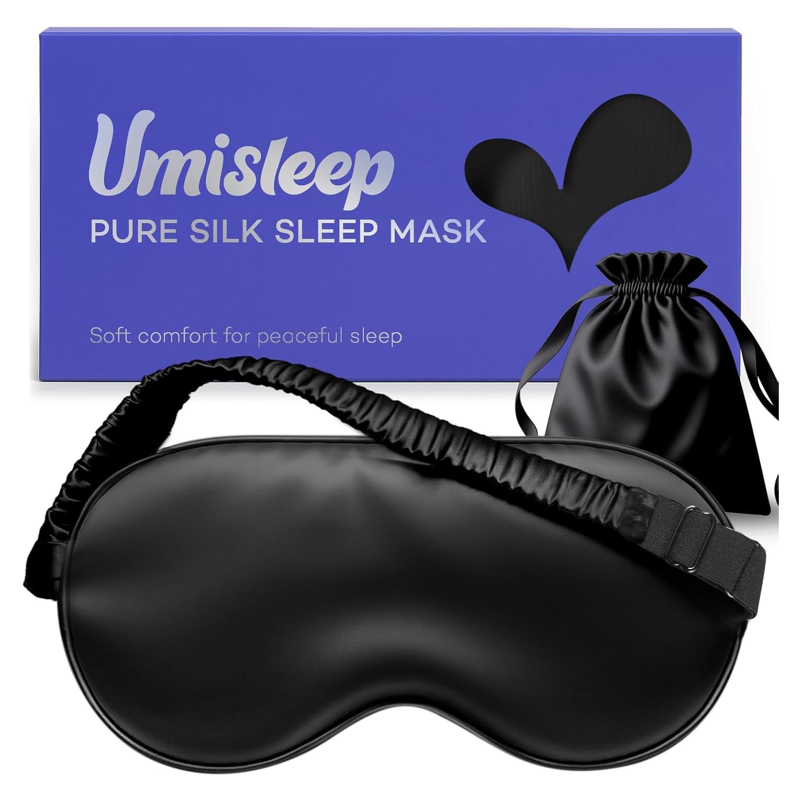 Máscara de Sueño de Seda Umisleep 100% Pura Negra Ajustable