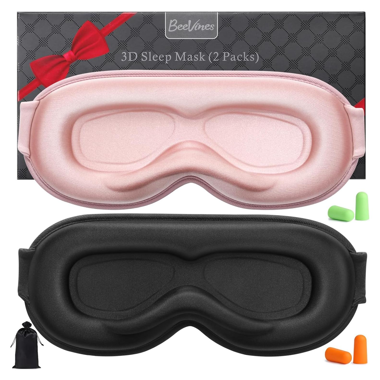 Máscara de Sueño 3D BeeVines, Paquete de 2, Bloqueo 100% Luz