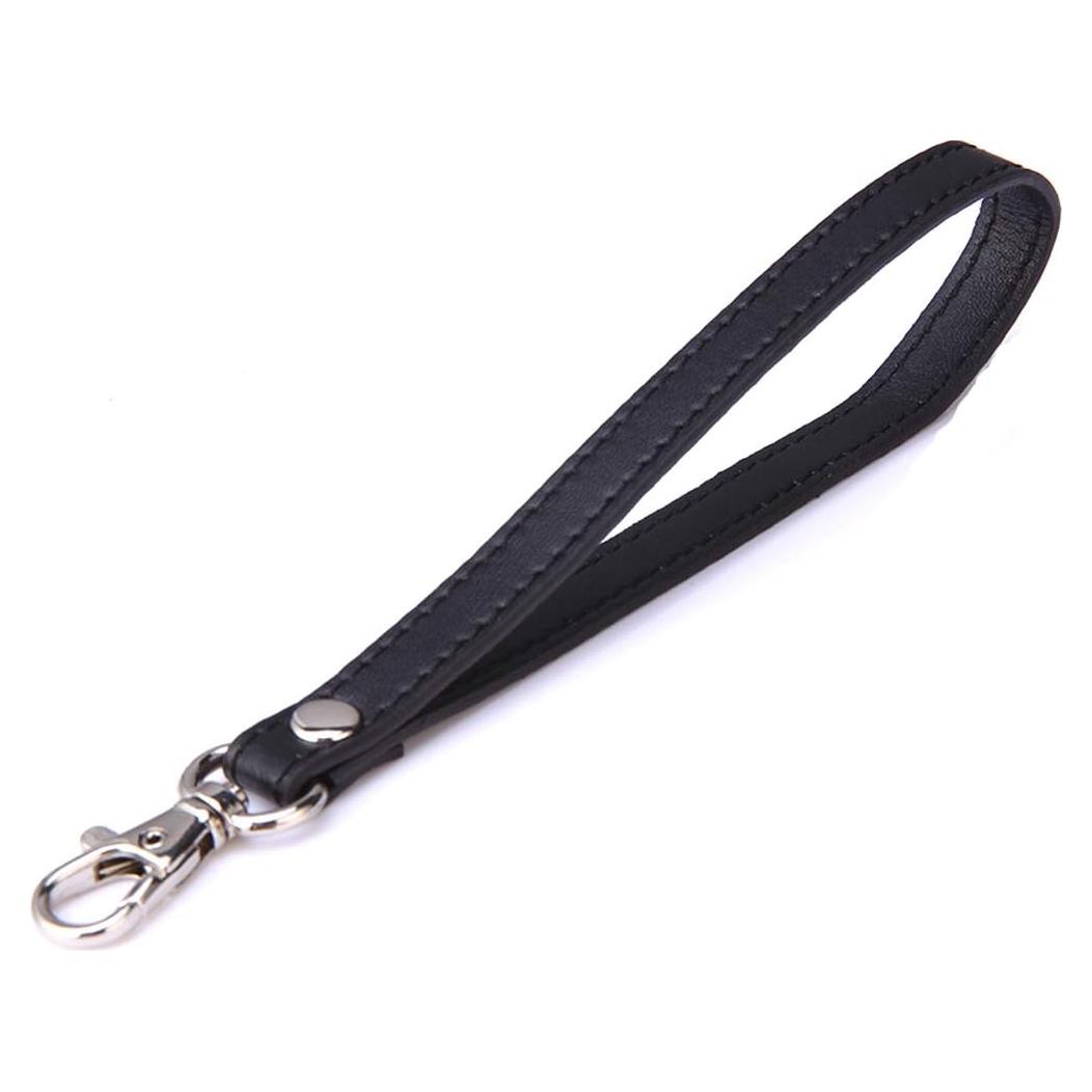 Correa de muñeca de cuero negro para bolso y teléfono
