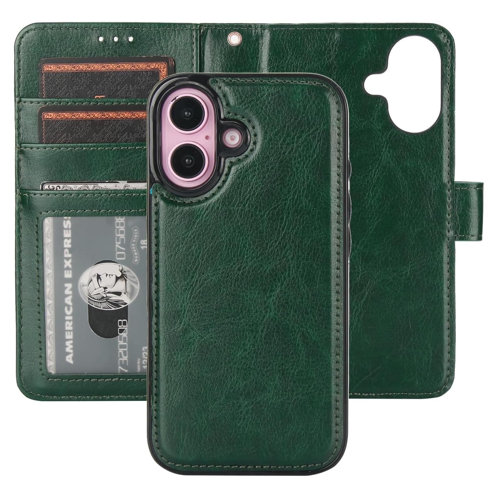 Funda Cartera Desmontable Bocasal para iPhone 16 Verde 6.1"