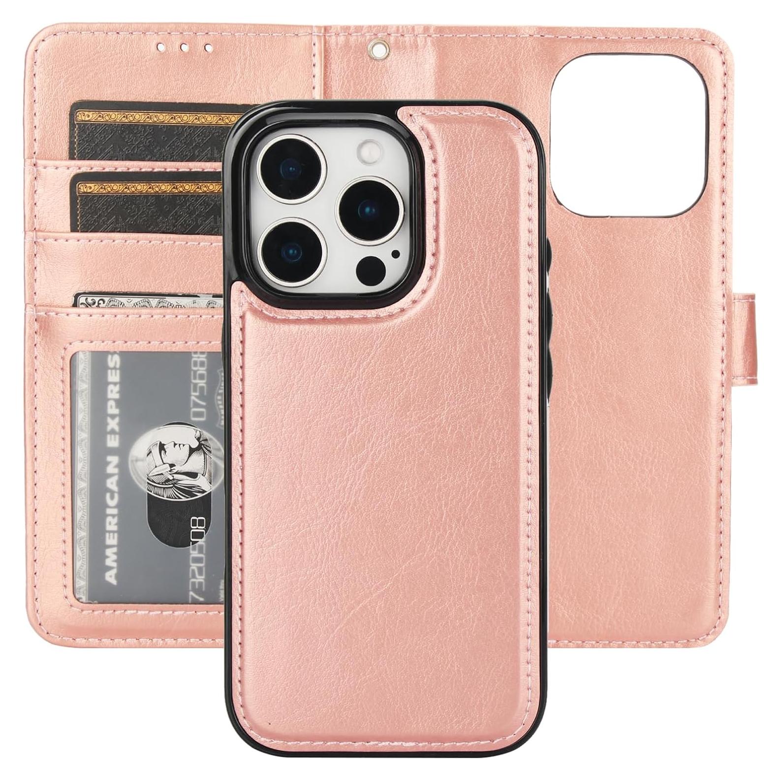Funda Cartera Desmontable Bocasal para iPhone 16 Pro 6.3" Oro Rosa