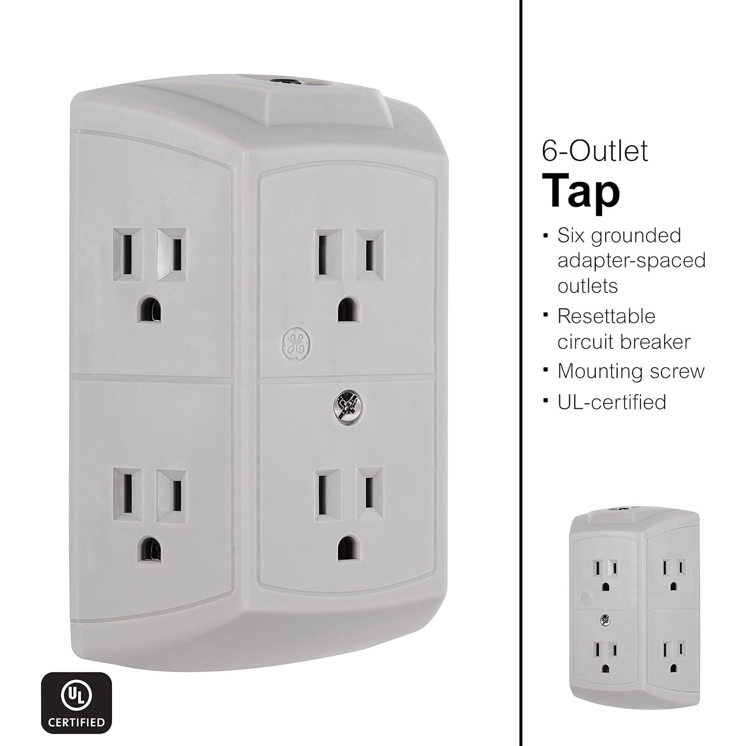 Enchufe de Pared GE 6 Salidas con Tierra Gris - Paquete de 2