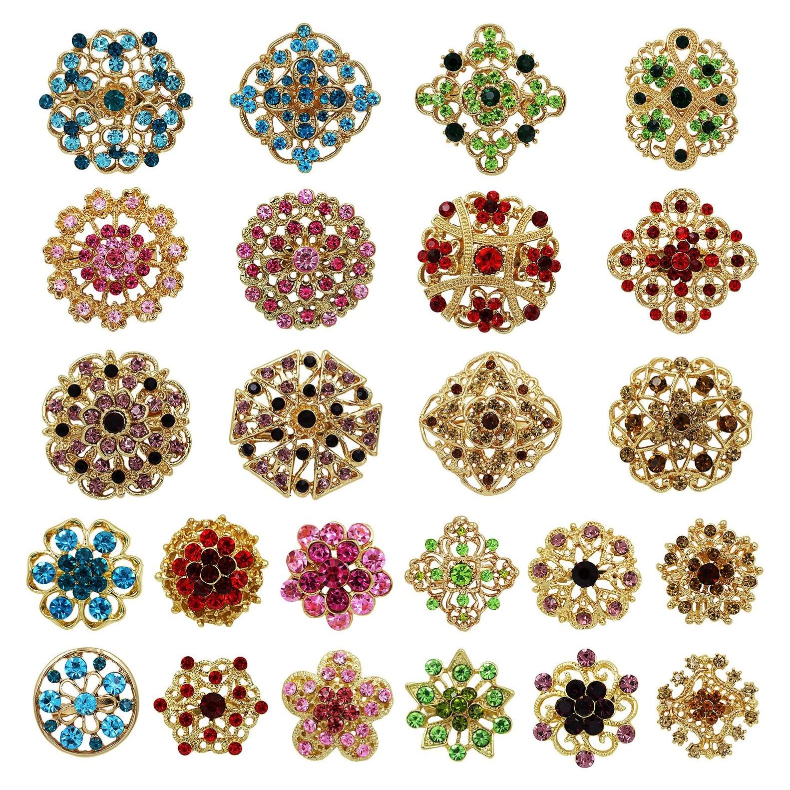 Lote 24 Broches de Cristal Multicolor Mutian 3-3.5cm