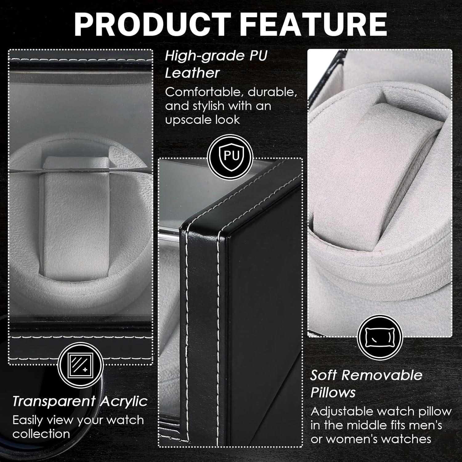 Reloj Winder Automático NATGAI en Cuero Negro con Motor Silencioso