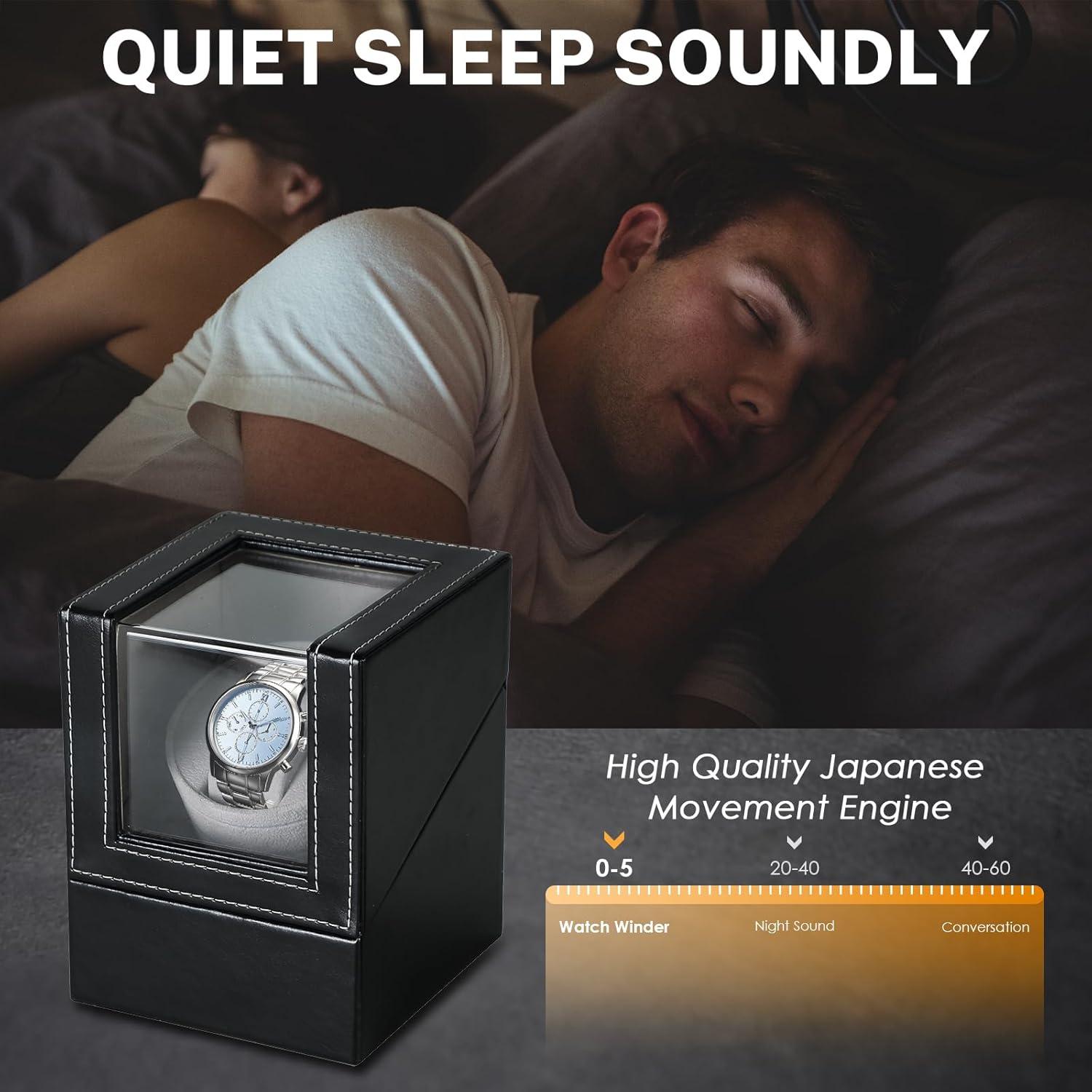 Reloj Winder Automático NATGAI en Cuero Negro con Motor Silencioso