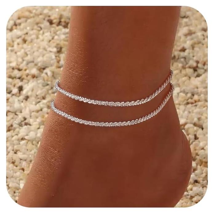 Pulsera de Tobillo de Plata Tewiky Ajustable Impermeable