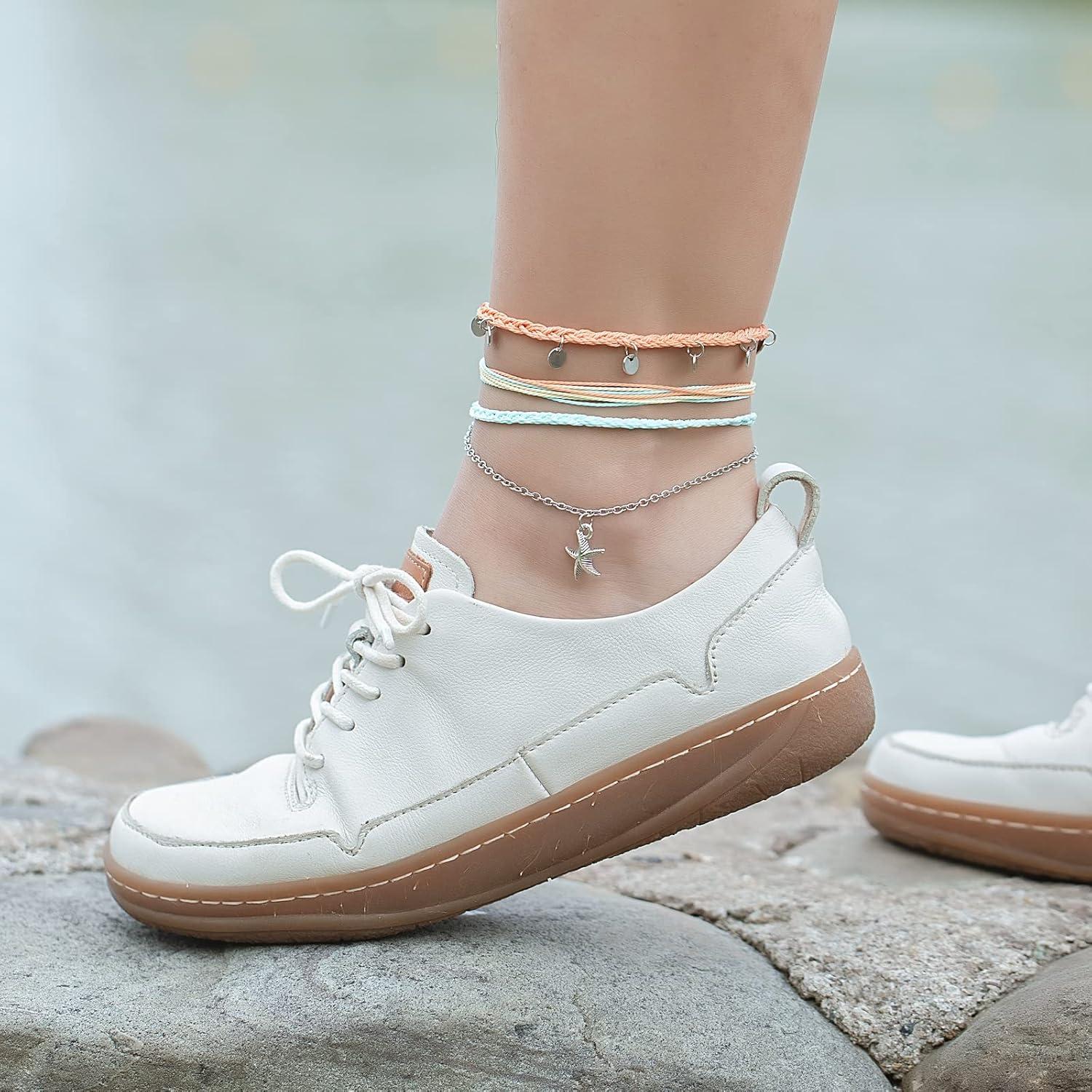 Pulseras de tobillo Boho impermeables con encanto de estrella de mar