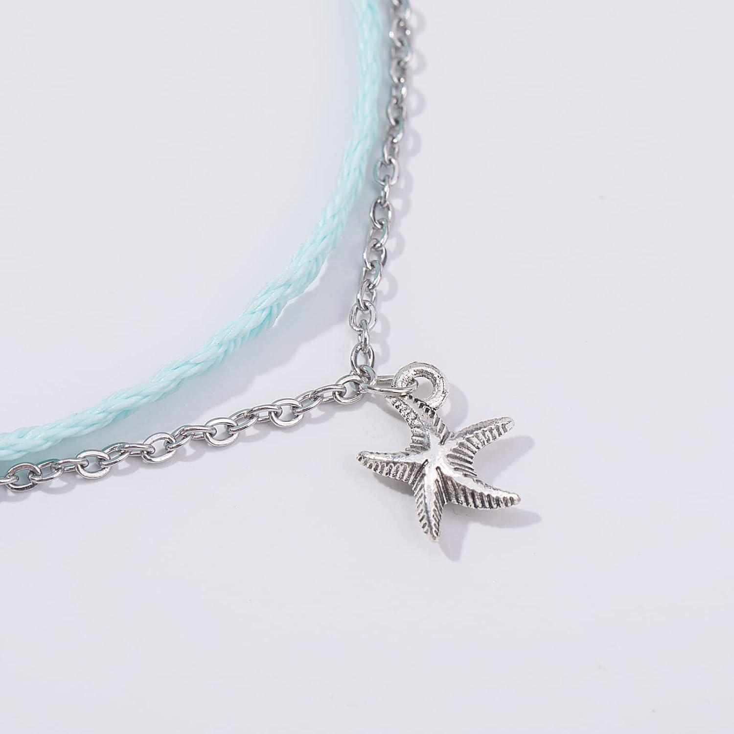 Pulseras de tobillo Boho impermeables con encanto de estrella de mar
