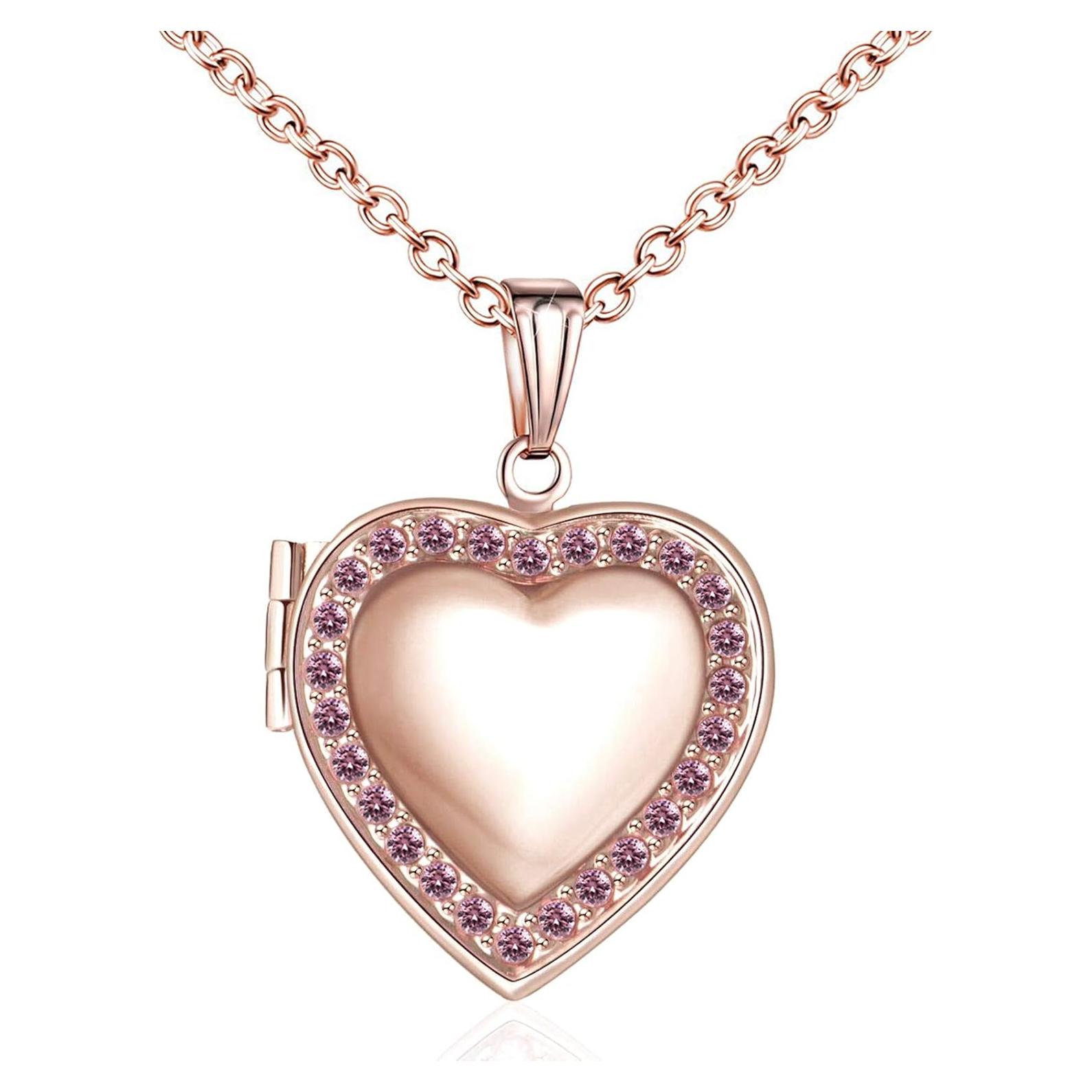 Collar Locket Corazón YOUFENG Oro Rosa 45cm con Piedras CZ